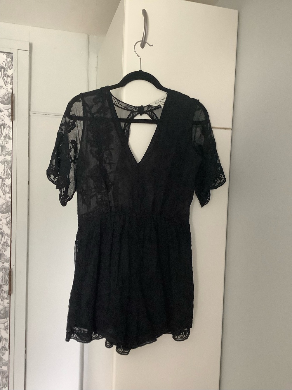 DAVI & DANI Black Lace Short Sleeve Romper